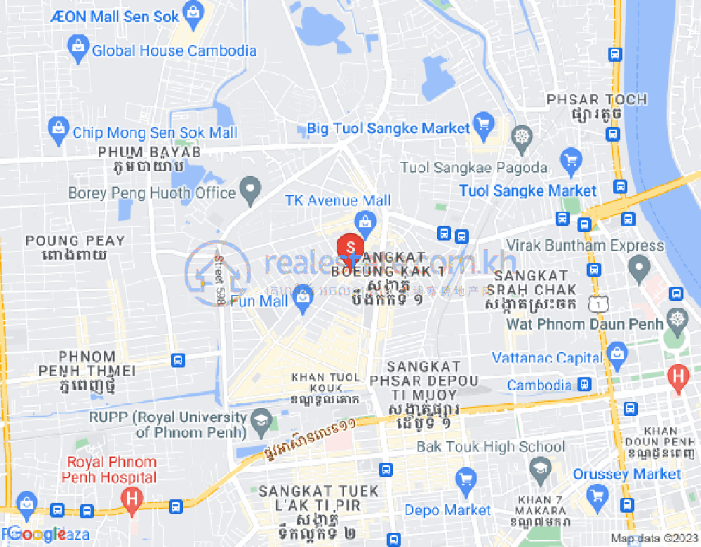 Mapa: Boeung Kak 1, Toul Kork, Phnom Penh