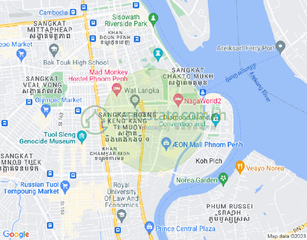 Map of Tonle Bassac, Chamkarmon, Phnom Penh