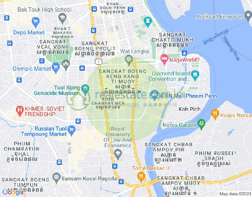 만경강1부구(BKK1), 벙껭깡, 프놈펜 지도