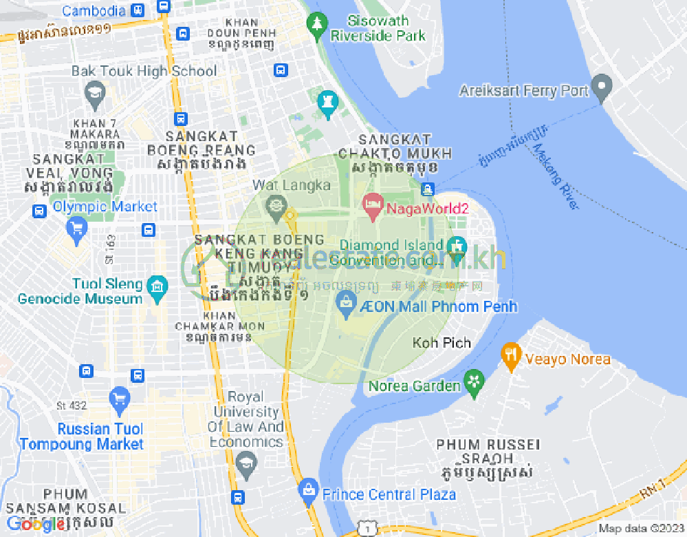 Mapa: Tonle Bassac, Chamkarmon, Phnom Penh