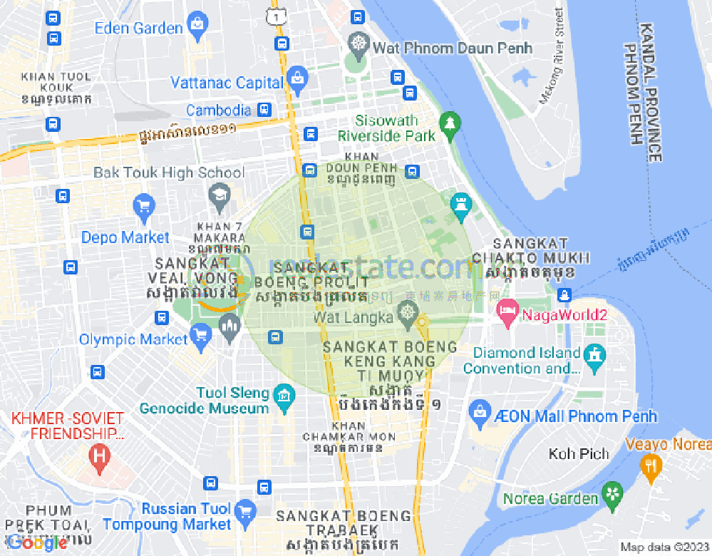 Mapa: Boeng Reang, Daun Penh, Phnom Penh