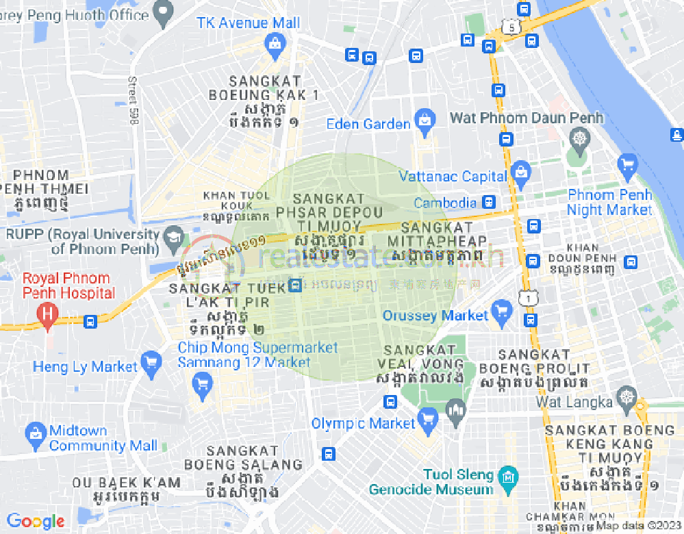Ou Baek K'am村, 森速区, 金边地图
