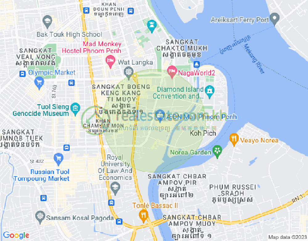 Map of Tonle Bassac, Chamkarmon, Phnom Penh