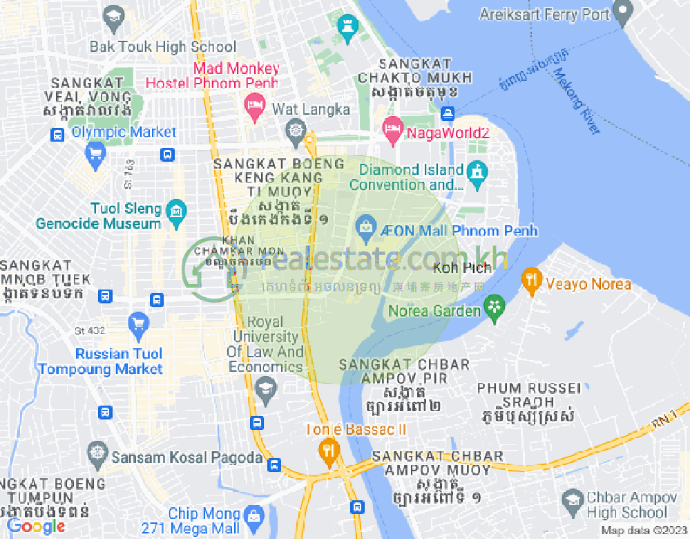 Map of Tonle Bassac, Chamkarmon, Phnom Penh