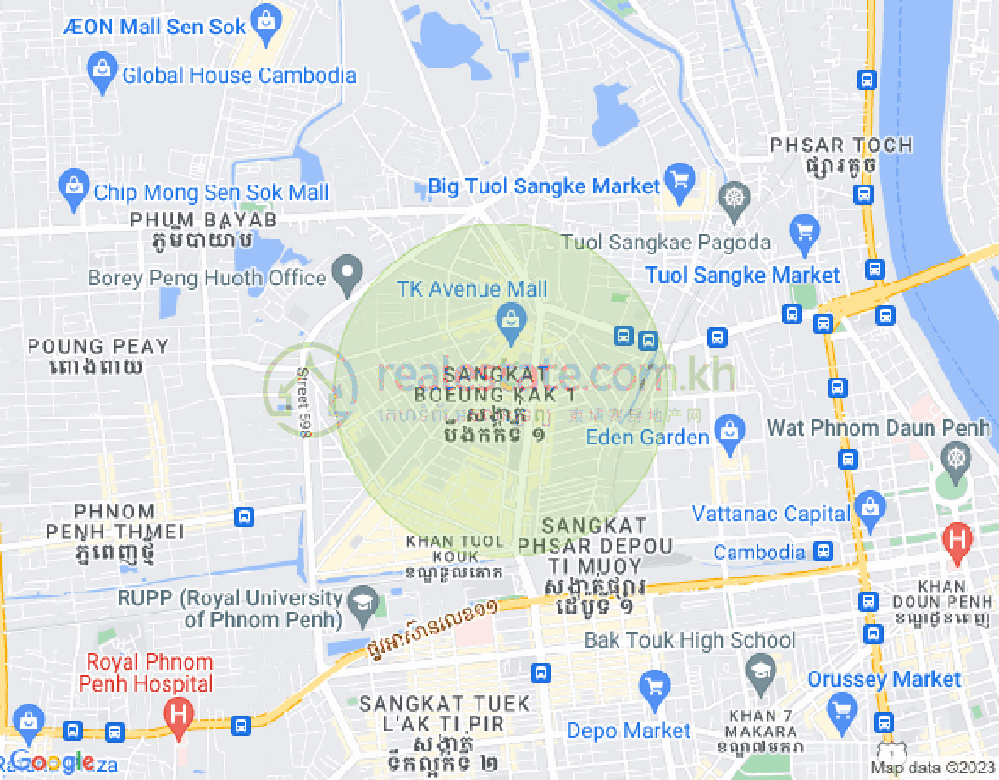Mapa: Boeung Kak 1, Toul Kork, Phnom Penh