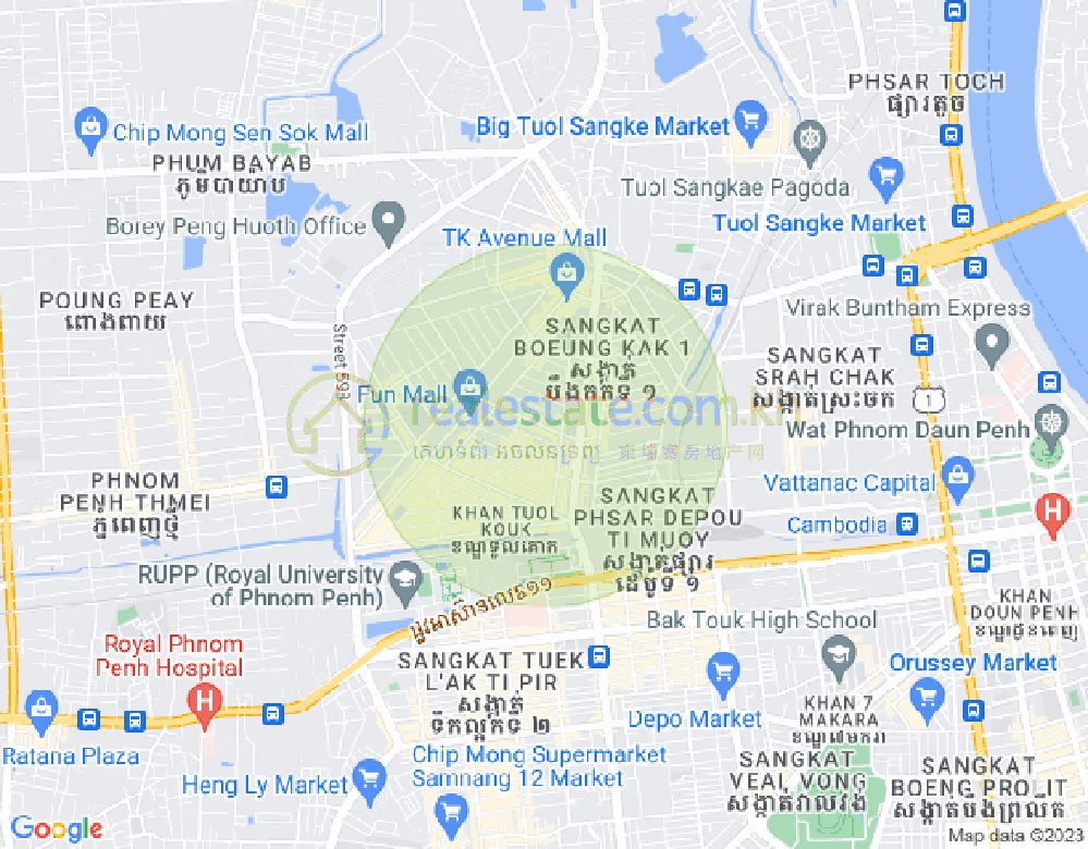 Carte de Boeung Kak 1, Toul Kork, Phnom Penh
