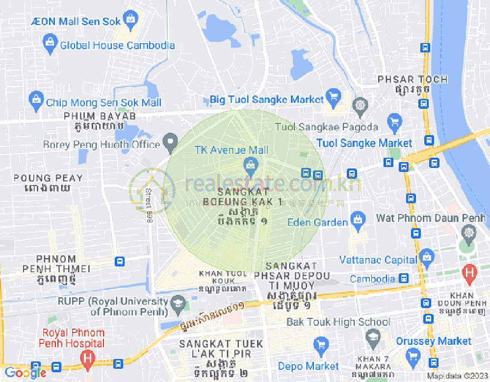 Carte de Boeung Kak 1, Toul Kork, Phnom Penh