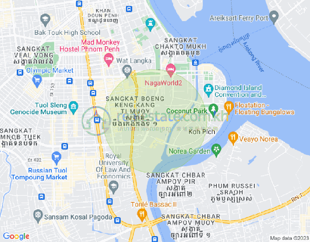 Map of Tonle Bassac, Chamkarmon, Phnom Penh