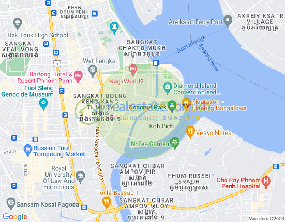 Map of Tonle Bassac, Chamkarmon, Phnom Penh