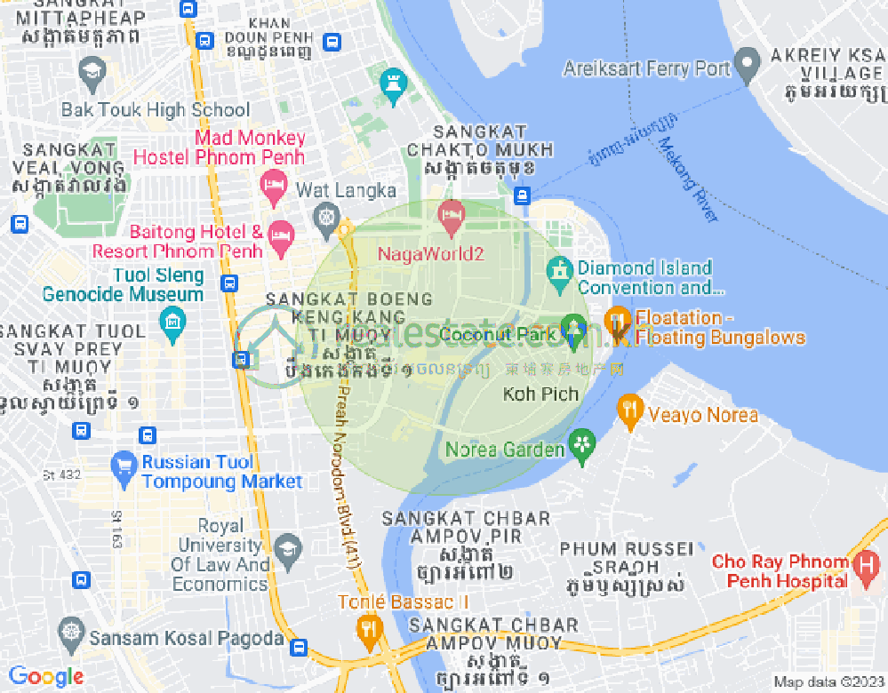 Map of Tonle Bassac, Chamkarmon, Phnom Penh