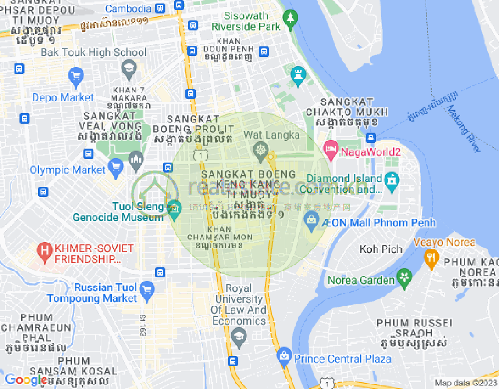 만경강1부구(BKK1), 벙껭깡, 프놈펜 지도