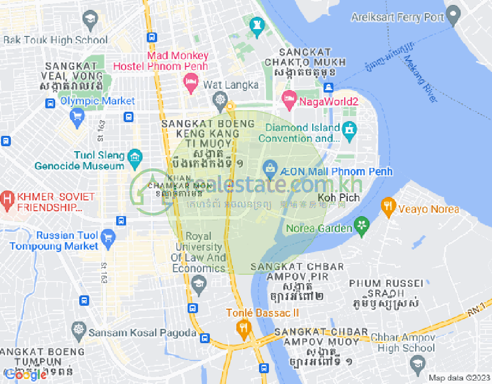 Map of Tonle Bassac, Chamkarmon, Phnom Penh