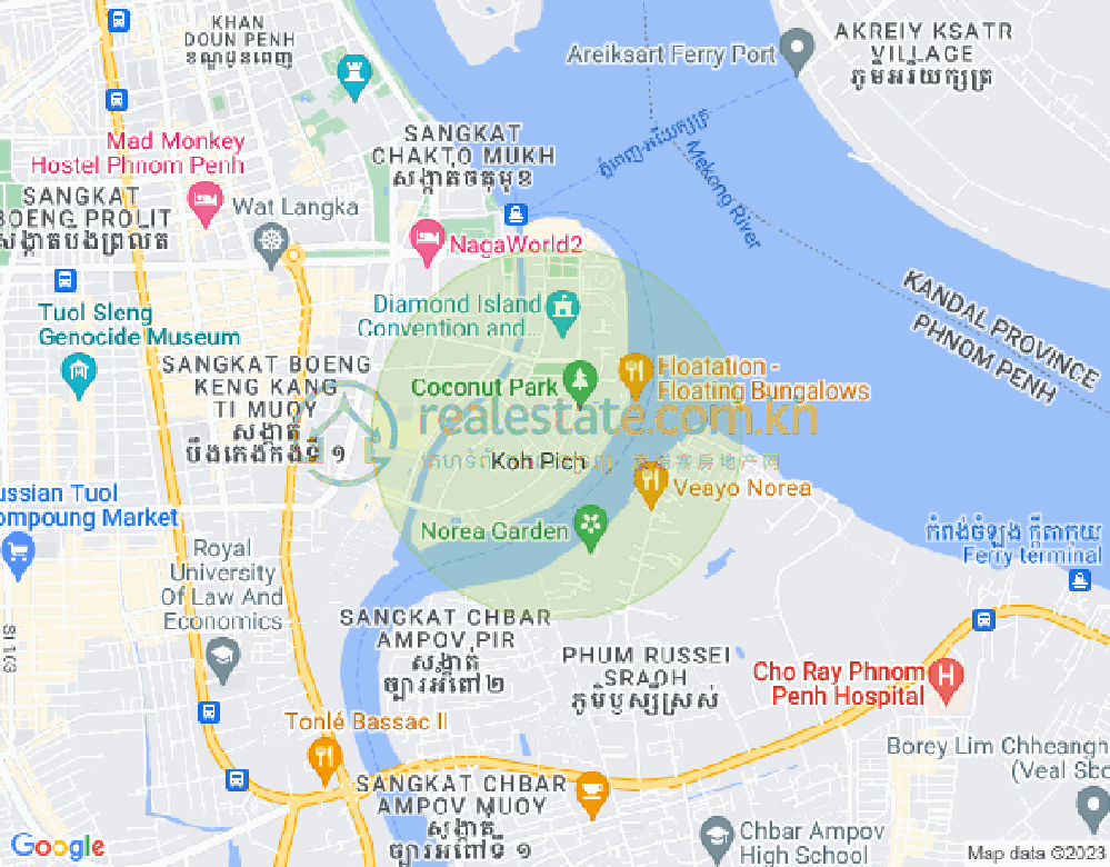 Mapa: koh pich sopheakmongkul, Tonle Bassac, Chamkarmon, Phnom Penh