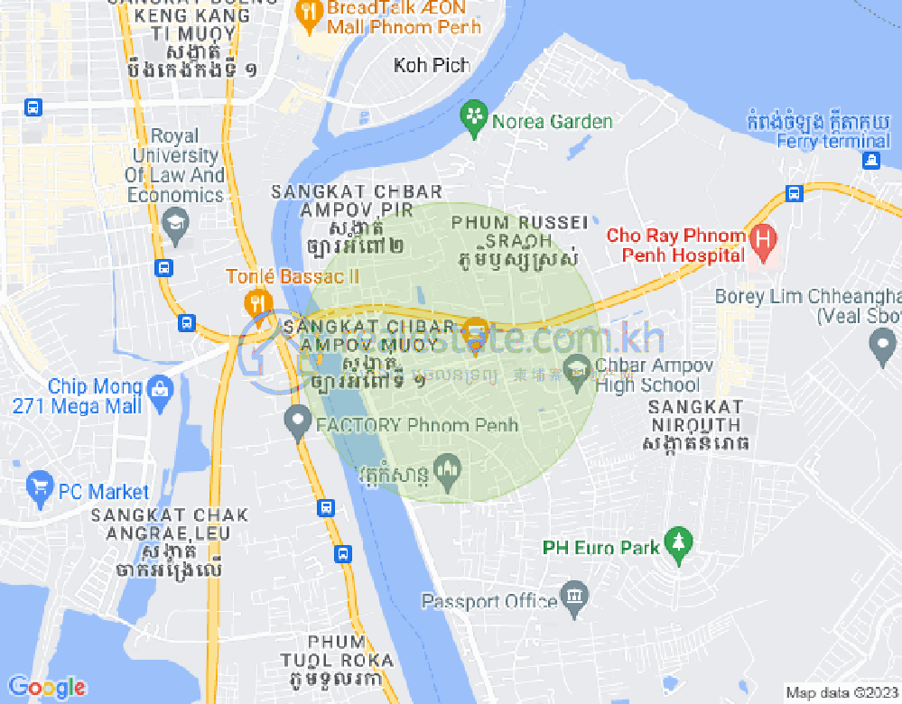 21B, Preaek Thmei分区, 铁桥头区, 金边地图