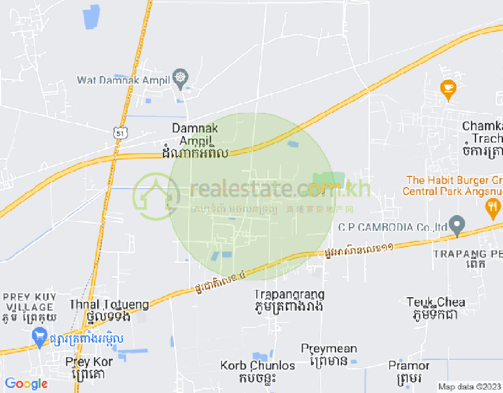 Mapa: Damnak Ampil, Angk Snuol, Kandal