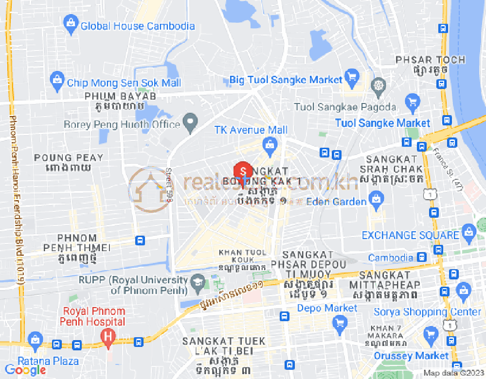 トゥークラック1, トゥールコーク, プノンペンの地図