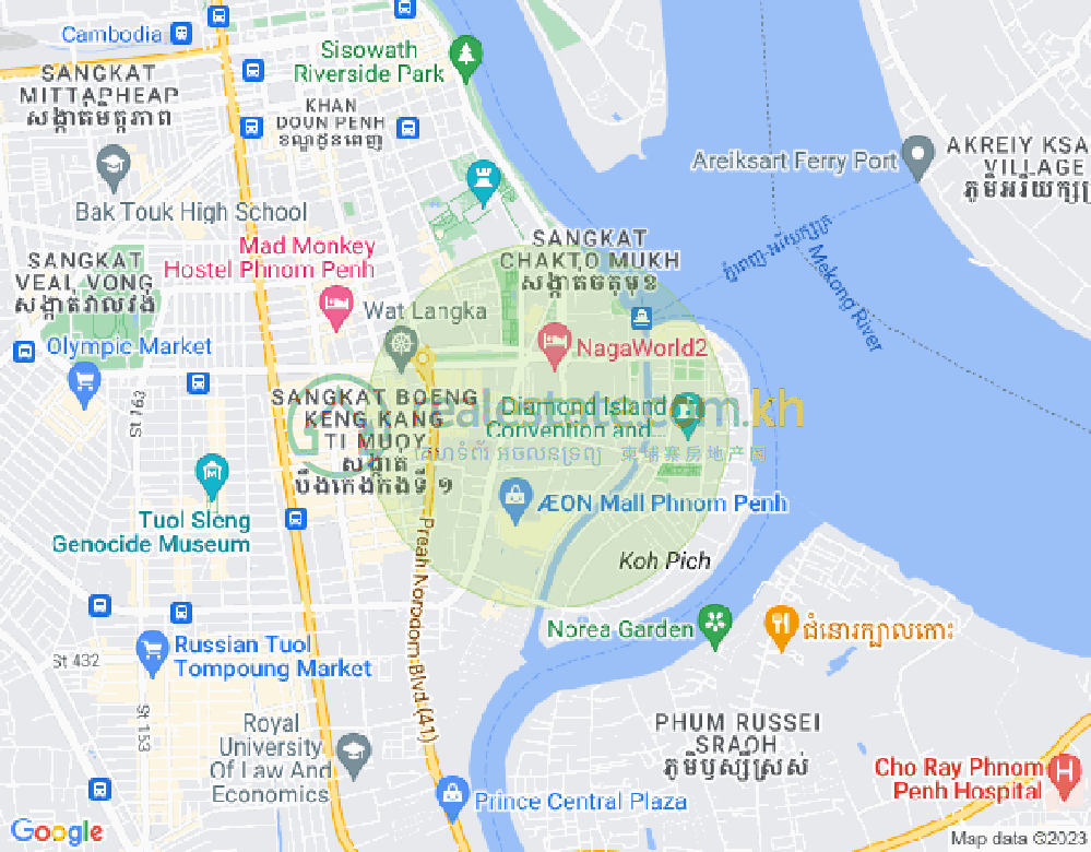 Map of Tonle Bassac, Chamkarmon, Phnom Penh