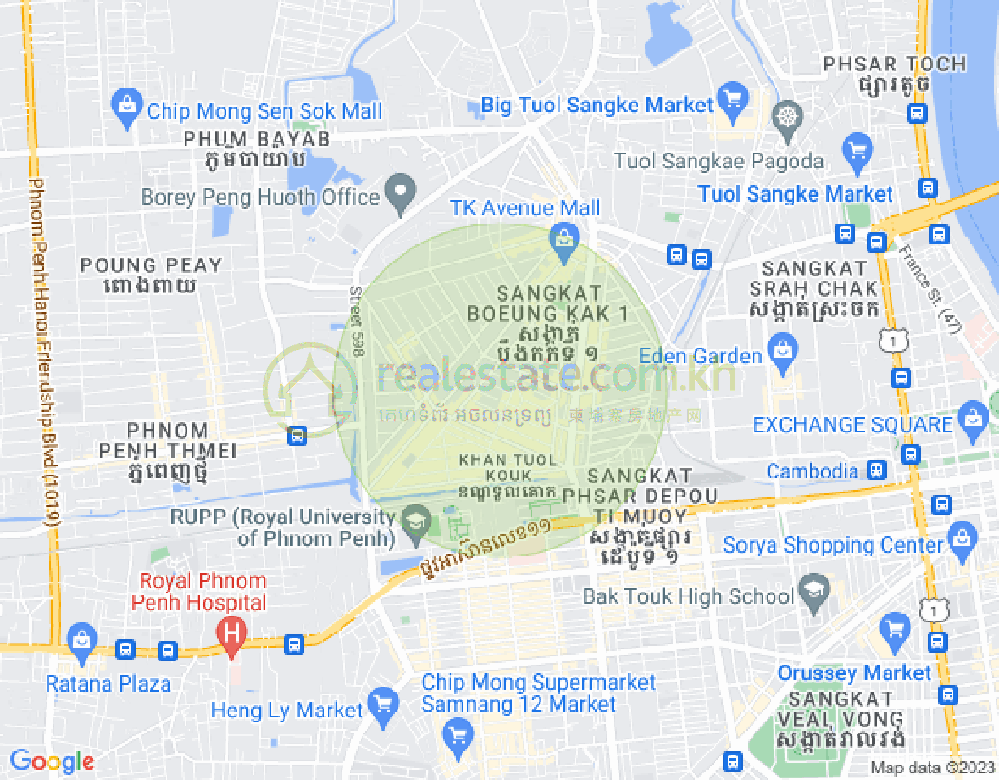 580, ブンカック2, トゥールコーク, プノンペンの地図
