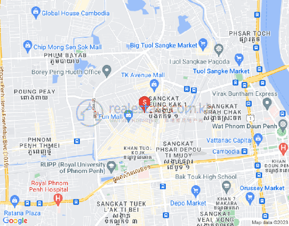 Mapa: Boeung Kak 1, Toul Kork, Phnom Penh
