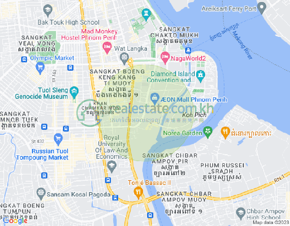 Map of Tonle Bassac, Chamkarmon, Phnom Penh