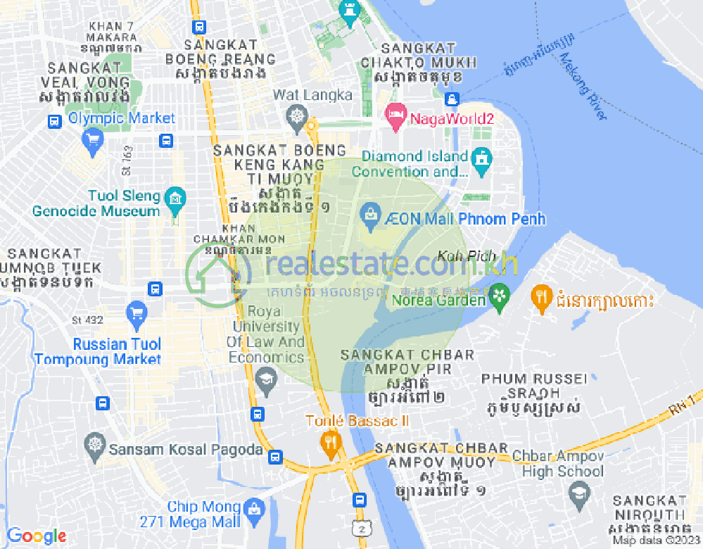 Map of Tonle Bassac, Chamkarmon, Phnom Penh