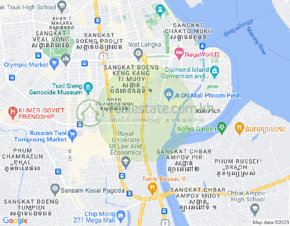 Map of Tonle Bassac, Chamkarmon, Phnom Penh