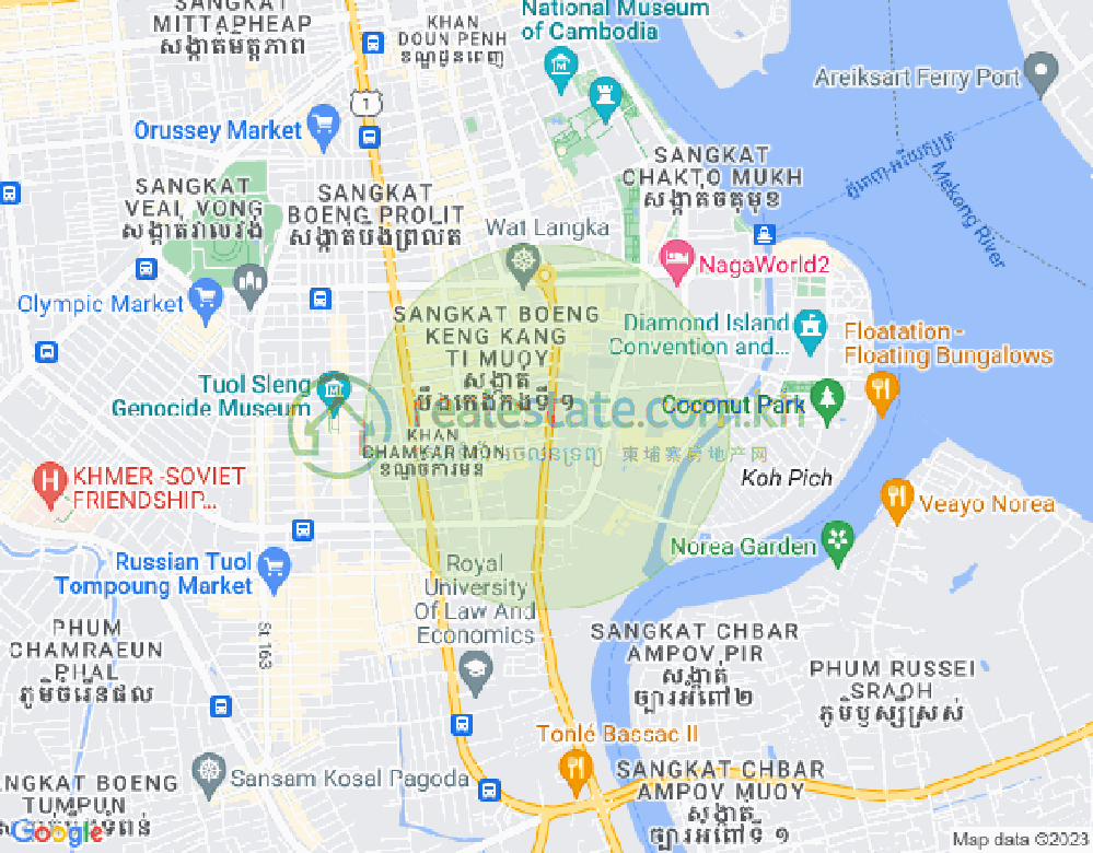 Map of Tonle Bassac, Chamkarmon, Phnom Penh