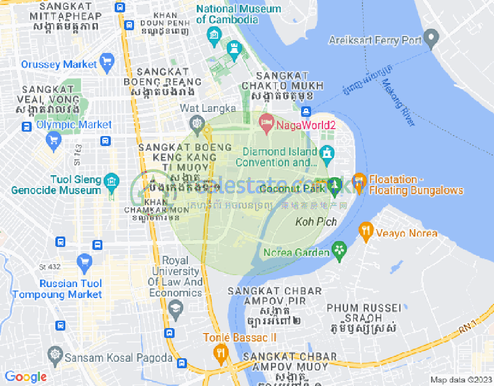 Map of Tonle Bassac, Chamkarmon, Phnom Penh