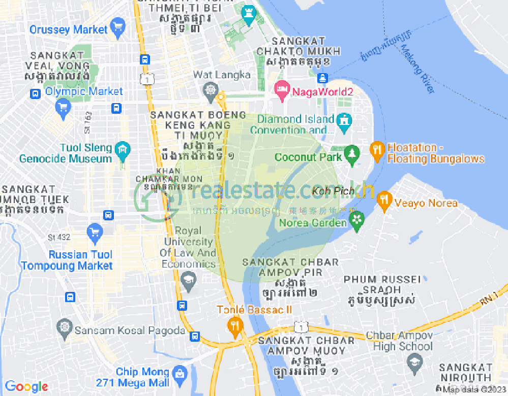Map of Tonle Bassac, Chamkarmon, Phnom Penh