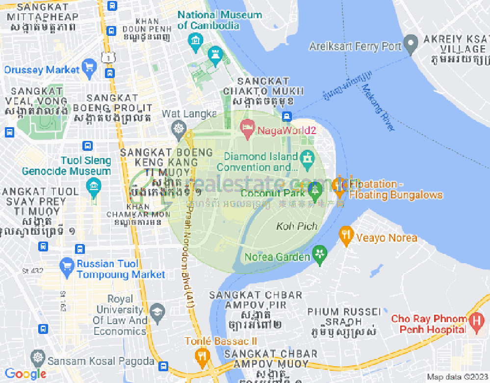 Map of Tonle Bassac, Chamkarmon, Phnom Penh
