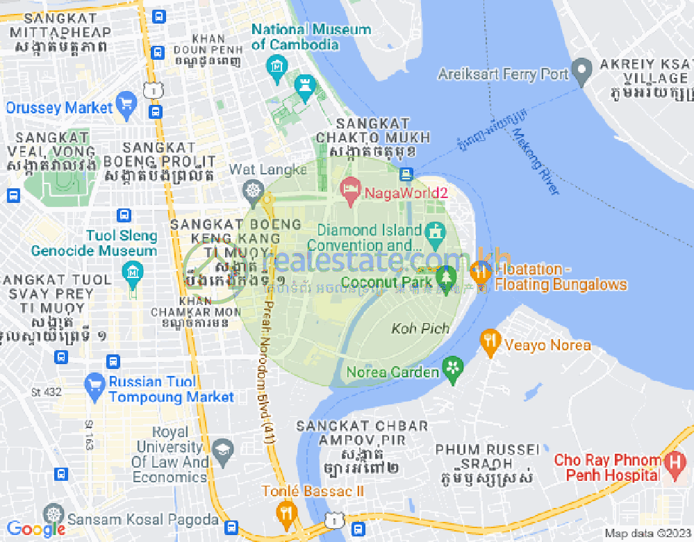 Map of Tonle Bassac, Chamkarmon, Phnom Penh