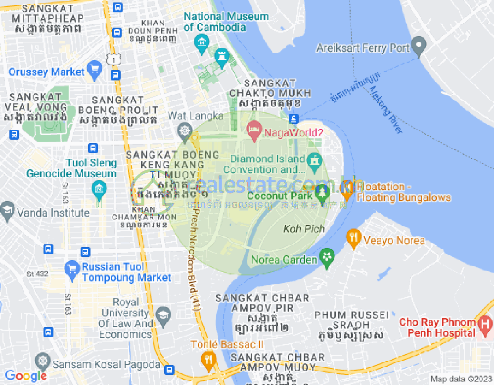 Map of Tonle Bassac, Chamkarmon, Phnom Penh