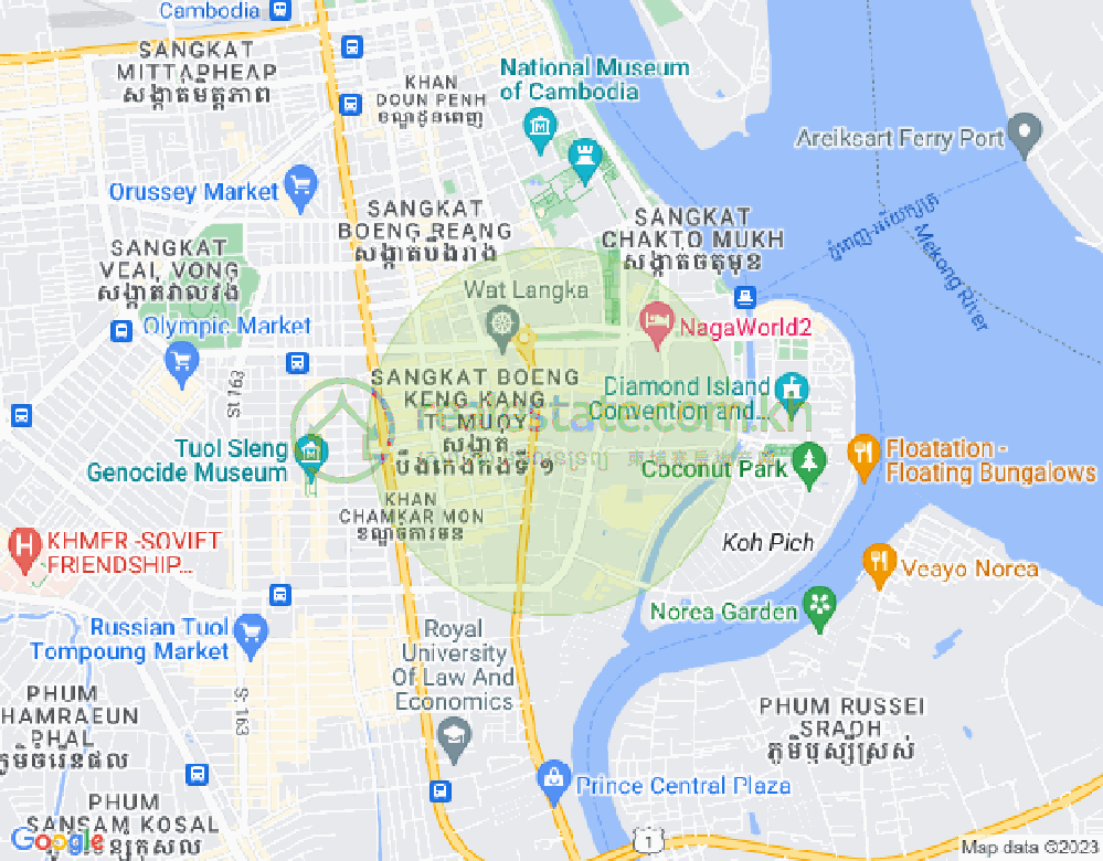 Map of Tonle Bassac, Chamkarmon, Phnom Penh