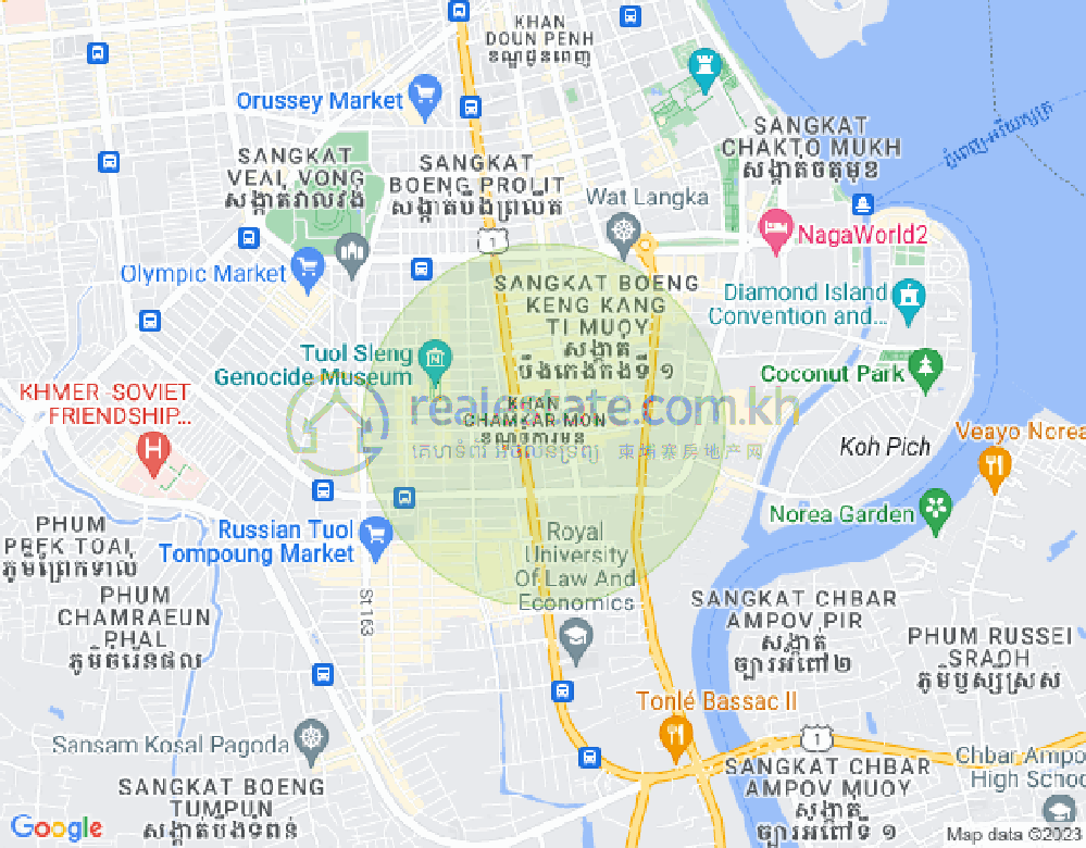 Mapa: Tonle Bassac, Chamkarmon, Phnom Penh