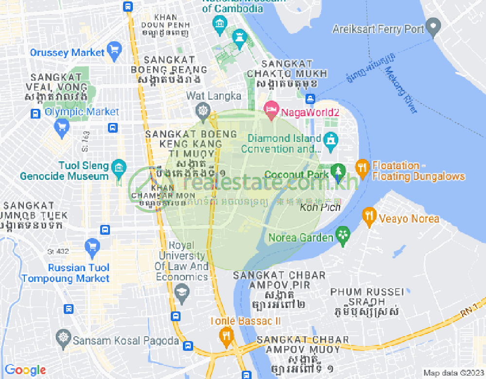 Map of Tonle Bassac, Chamkarmon, Phnom Penh