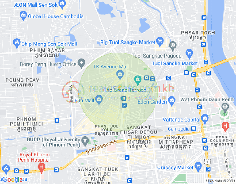 Map of Boeung Kak 1, Toul Kork, Phnom Penh