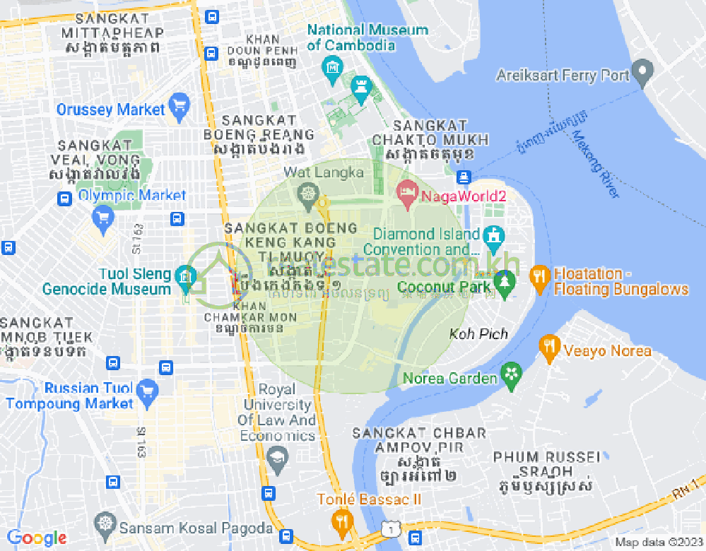 Map of Tonle Bassac, Chamkarmon, Phnom Penh