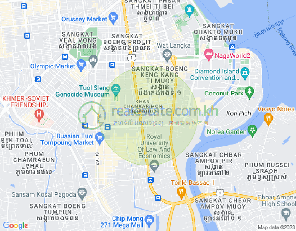 Map of Tonle Bassac, Chamkarmon, Phnom Penh