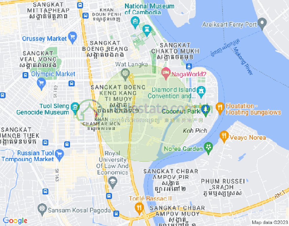 Mapa: Tonle Bassac, Chamkarmon, Phnom Penh