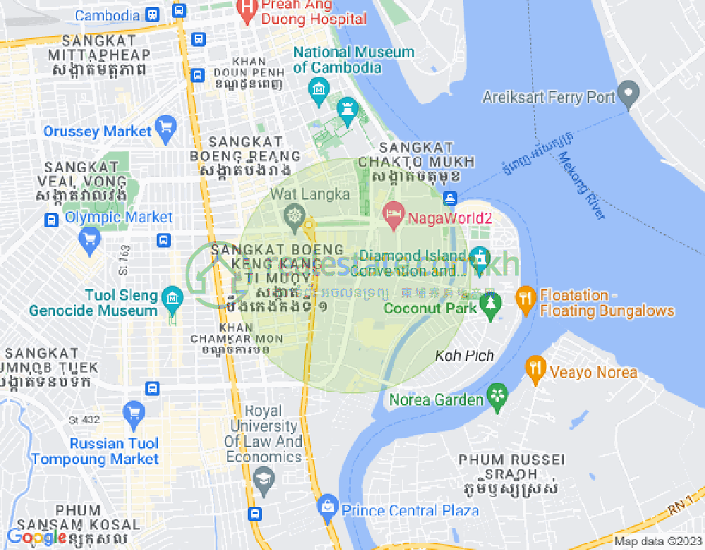 Mapa: Tonle Bassac, Chamkarmon, Phnom Penh