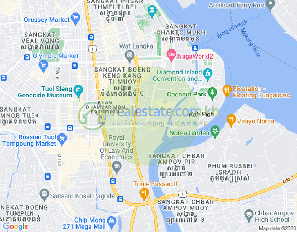 Map of Tonle Bassac, Chamkarmon, Phnom Penh