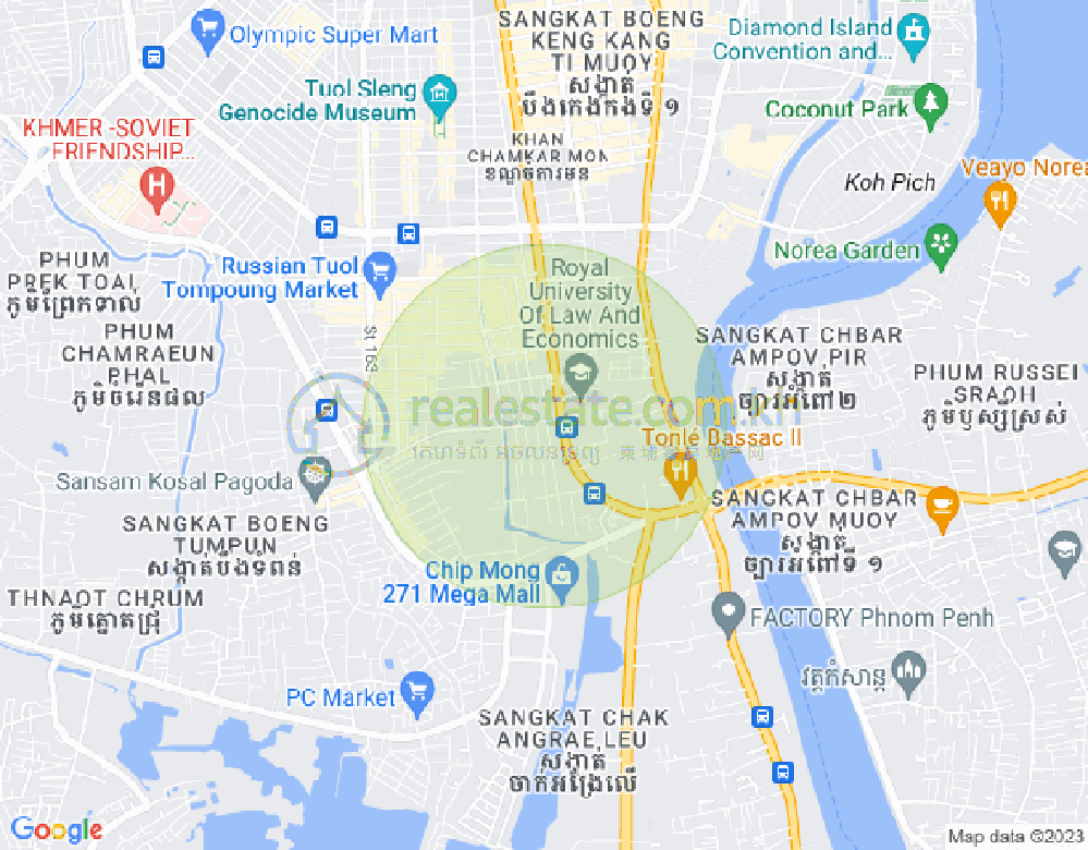 Map of Tonle Bassac, Chamkarmon, Phnom Penh