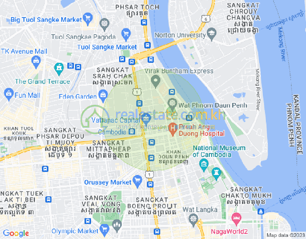 Map of Wat Phnom, Daun Penh, Phnom Penh