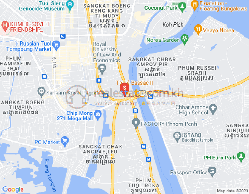 Map of Tonle Bassac, Chamkarmon, Phnom Penh