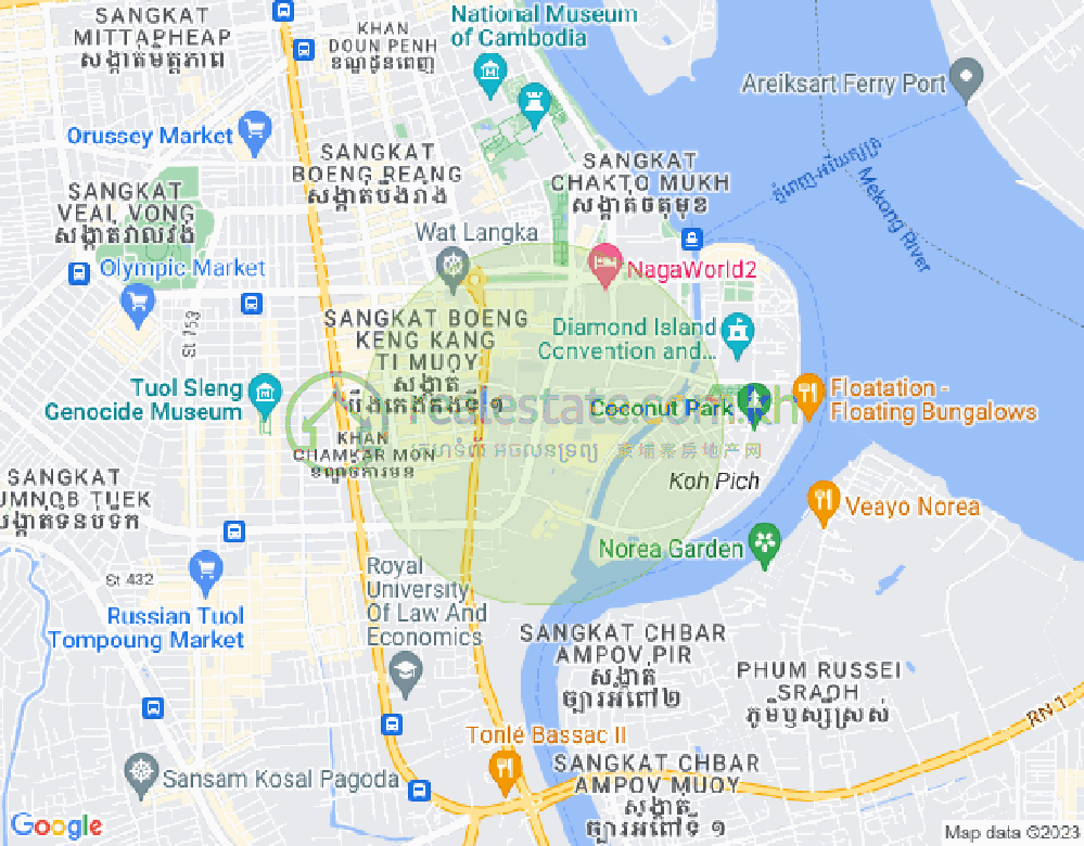 Map of Tonle Bassac, Chamkarmon, Phnom Penh