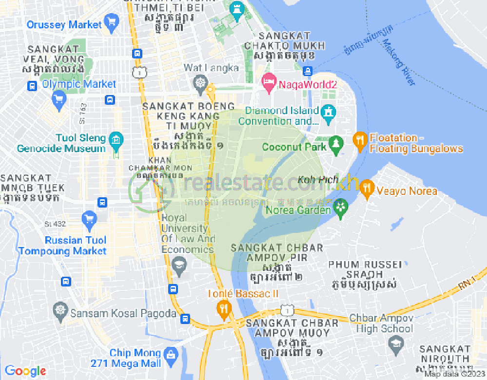 Mapa: Tonle Bassac, Chamkarmon, Phnom Penh