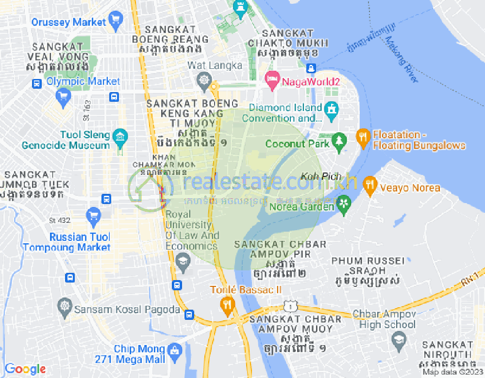 Map of Tonle Bassac, Chamkarmon, Phnom Penh