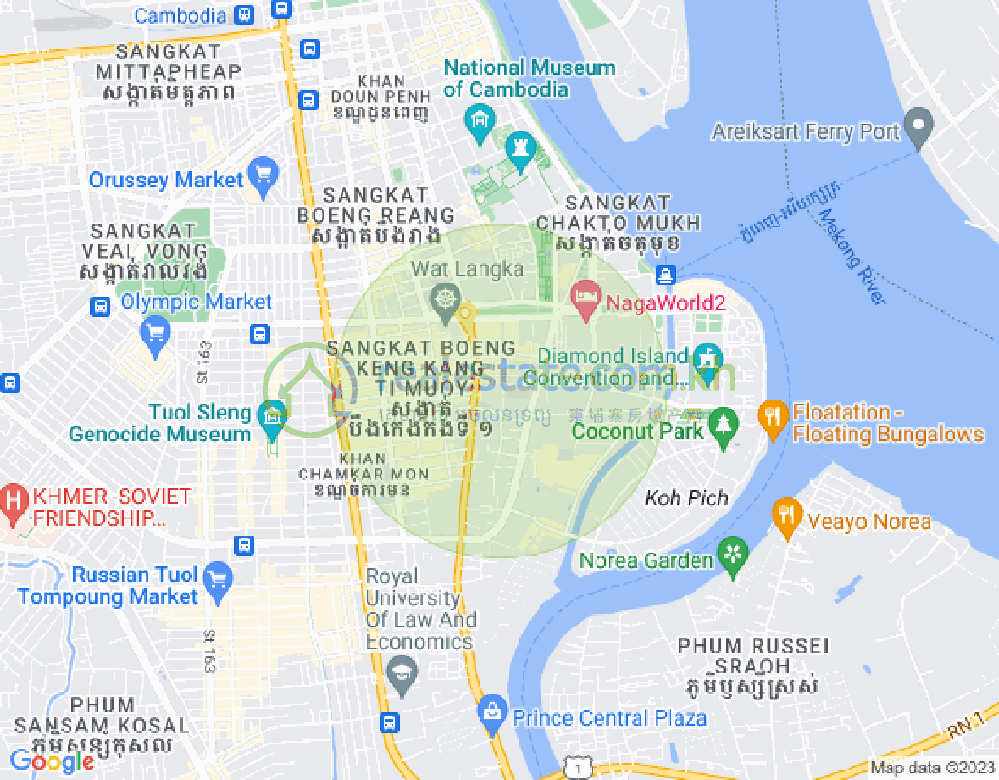 Mapa: Tonle Bassac, Chamkarmon, Phnom Penh