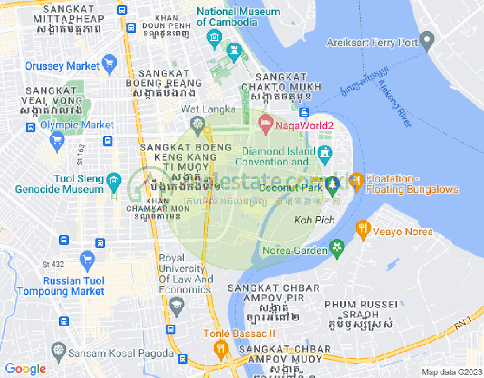 Mapa: Tonle Bassac, Chamkarmon, Phnom Penh