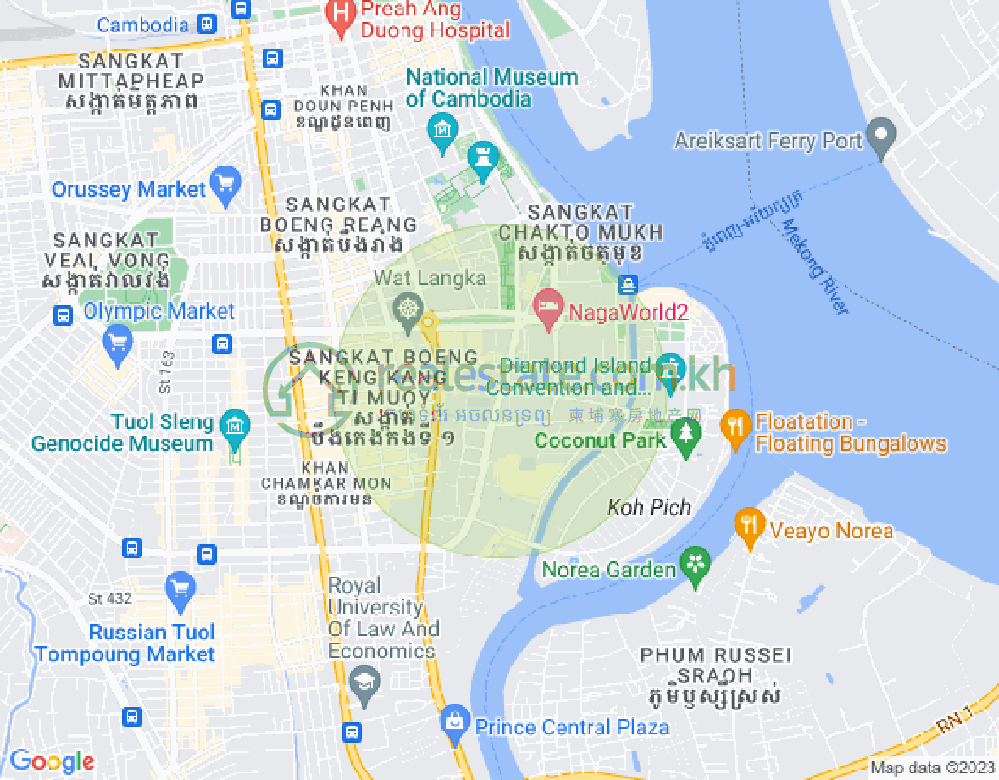 Map of Tonle Bassac, Chamkarmon, Phnom Penh